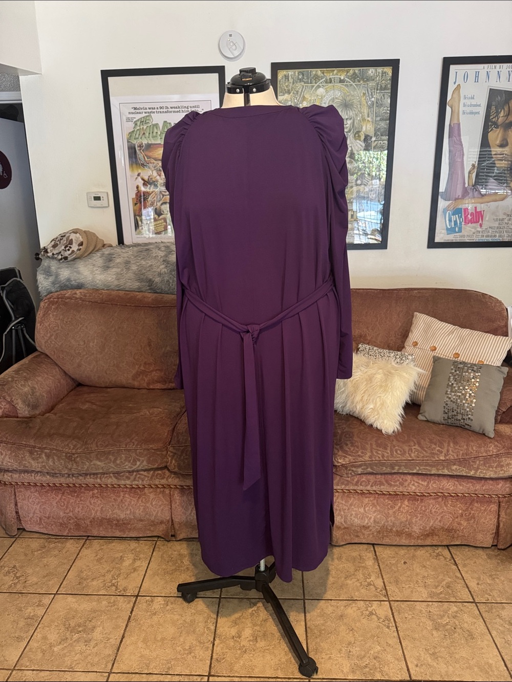 Women's Purple Maxi Dress with Self-Tie Waist